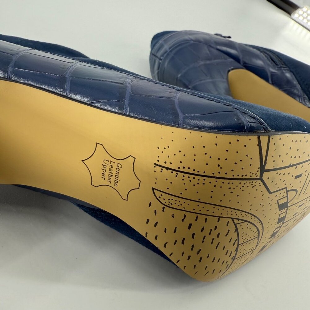 Bella Vita Navy Suede Croc Heel Ankle Boots 7M Leather Upper Side Zipper - Picture 7 of 10